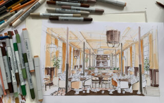 Dessin illustration architecture intérieur Restaurant 