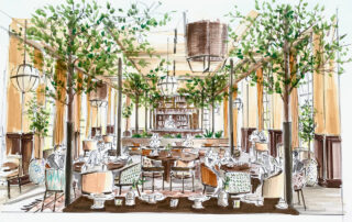 Dessin, illustration architecture intérieur Restaurant 